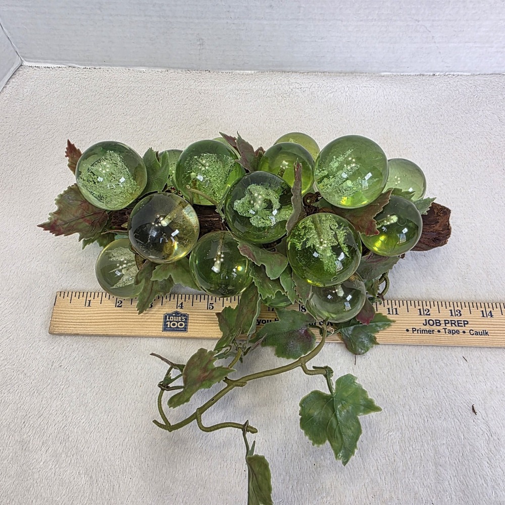 Large 13" Vintage MID CENTURY Green LUCITE GRAPE CLUSTER on Branch Drift‎ Wood
